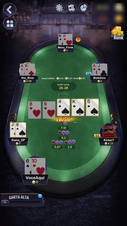 Showdown com a mão vencedora em destaque
